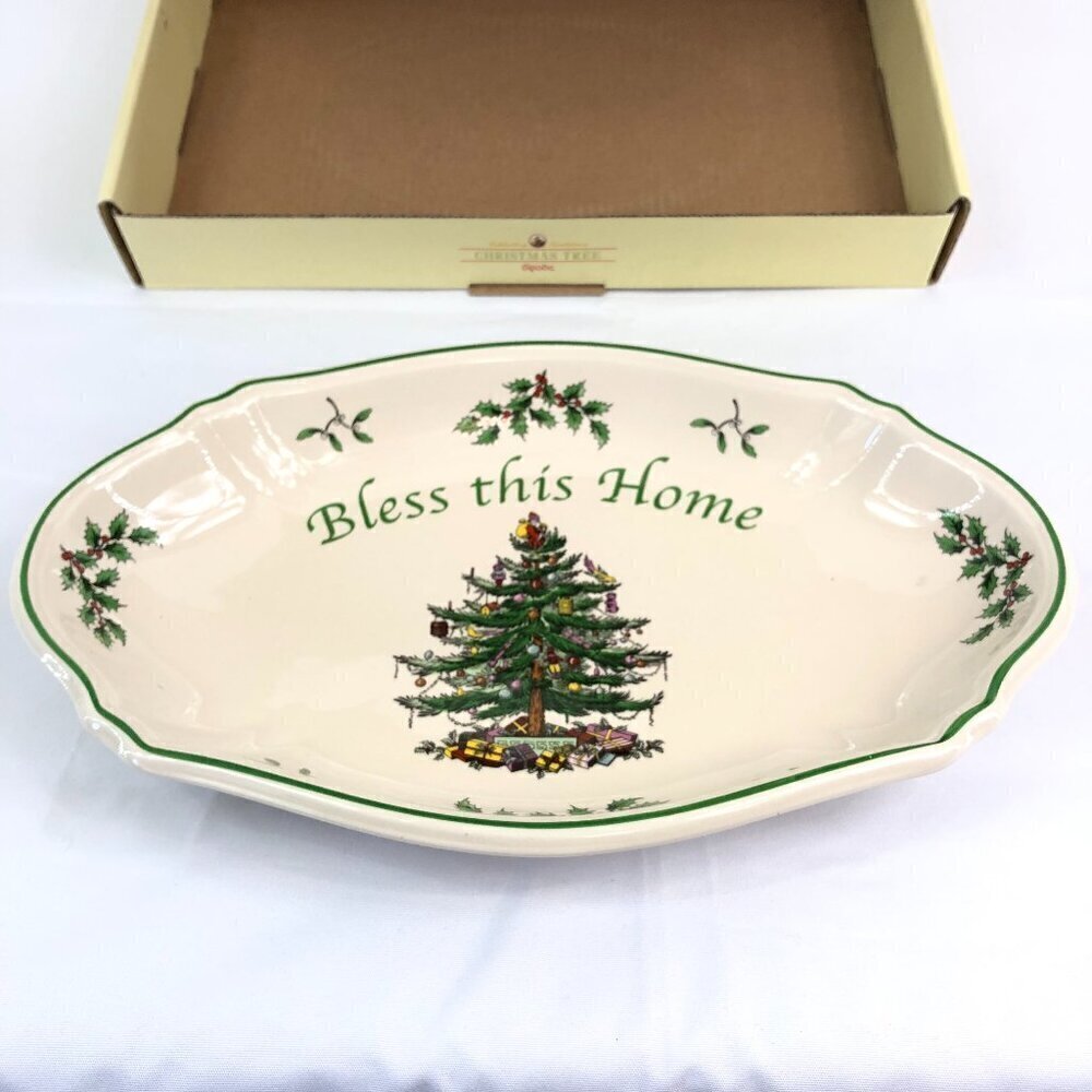 Spode Christmas Tree Bless This Home Tray Serving Dish